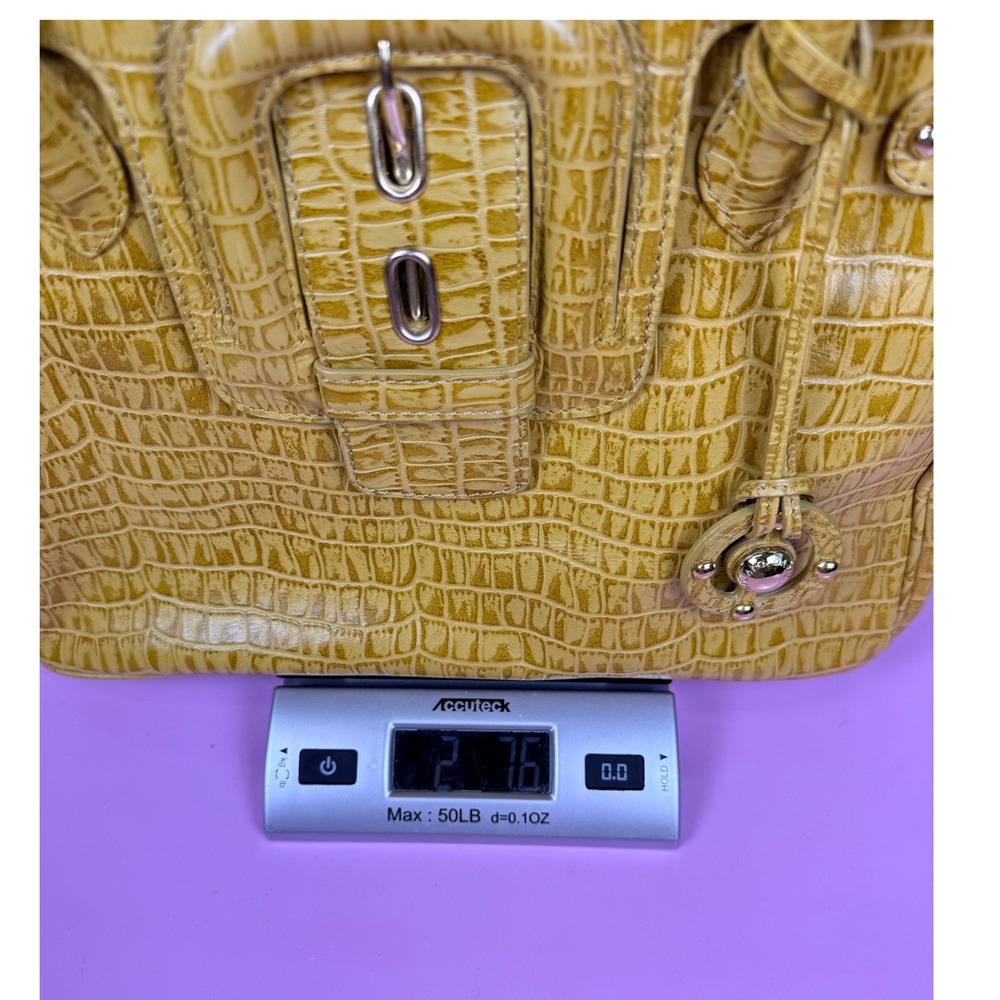 Da Milano Yellow Croc Embossed Genuine Leather Top Handle Satchel Y2K Mobwife - Picture 11 of 11